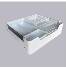 Выдвижная корзина-сушка 600 мм Talisman серия GLX, со стеклом, белый матовый, с лотками 856-60-02