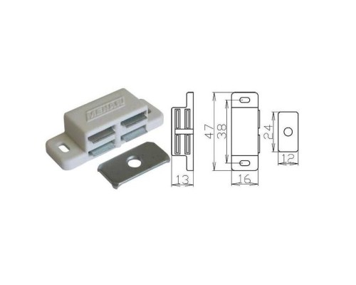 Защелка магнитная одинарная белая